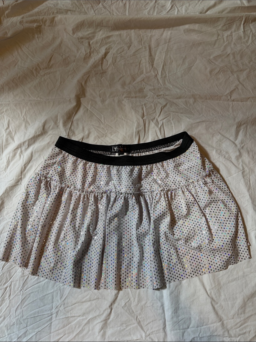 White Polka Dot Ruffled running Skirt with Black Waistband